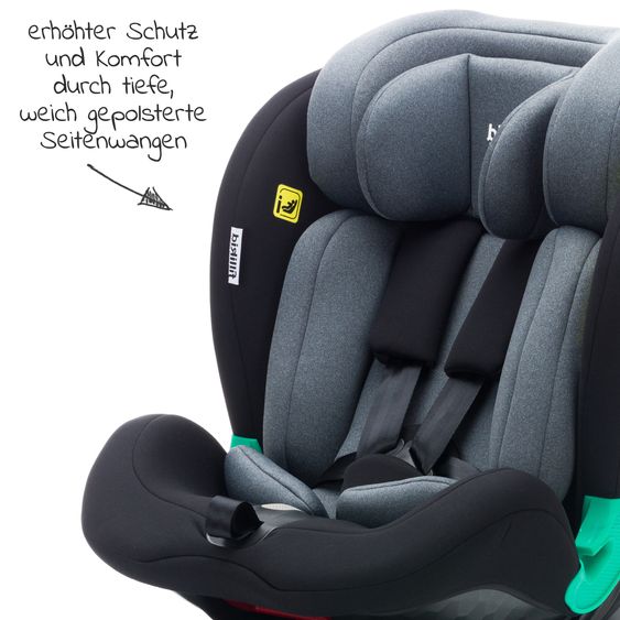 Fillikid Reboarder child seat Luca 360° i-Size from birth - 12 years (40 cm -150 cm) with Isofix base & support leg - Black Grey