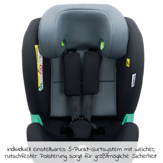 Fillikid Reboarder child seat Luca 360° i-Size from birth - 12 years (40 cm -150 cm) with Isofix base & support leg - Black Grey