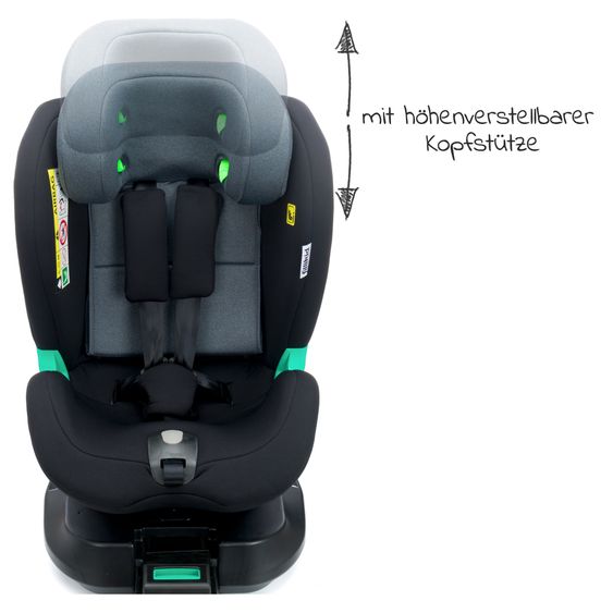 Fillikid Reboarder child seat Luca 360° i-Size from birth - 12 years (40 cm -150 cm) with Isofix base & support leg - Black Grey