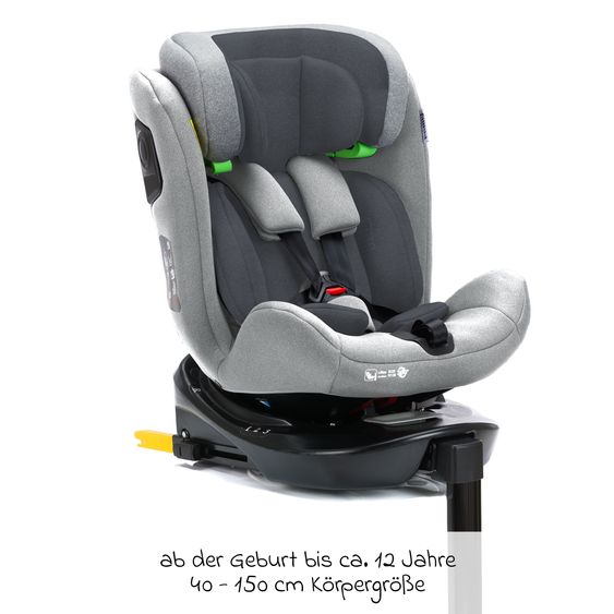Fillikid Reboarder-Kindersitz Nico 360° drehbar ab Geburt - 12 Jahre (40 cm - 150 cm) mit Isofix-Base - Hellgrau