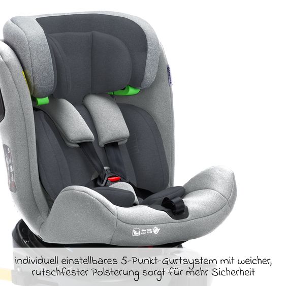 Fillikid Reboarder-Kindersitz Nico 360° drehbar ab Geburt - 12 Jahre (40 cm - 150 cm) mit Isofix-Base - Hellgrau