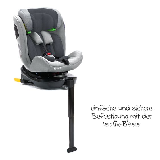 Fillikid Reboarder-Kindersitz Nico 360° drehbar ab Geburt - 12 Jahre (40 cm - 150 cm) mit Isofix-Base - Hellgrau