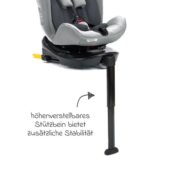Fillikid Reboarder-Kindersitz Nico 360° drehbar ab Geburt - 12 Jahre (40 cm - 150 cm) mit Isofix-Base - Hellgrau