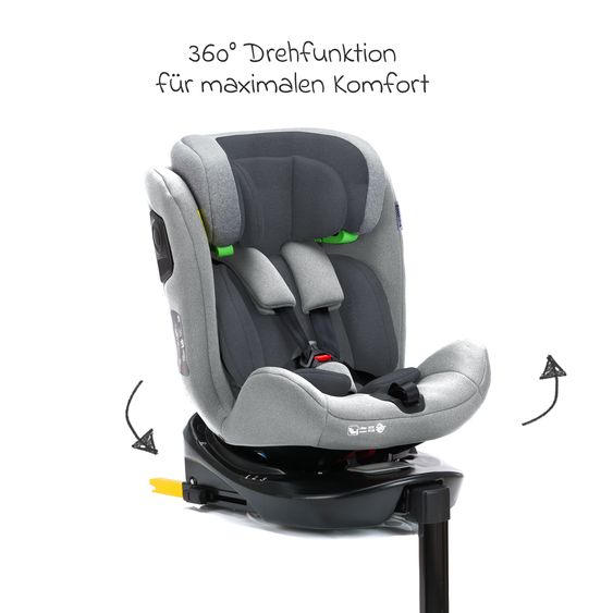 Fillikid Reboarder-Kindersitz Nico 360° drehbar ab Geburt - 12 Jahre (40 cm - 150 cm) mit Isofix-Base - Hellgrau