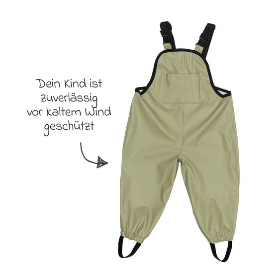 Fillikid Regenhose windicht, wasserabweisend, atmungsaktiv mit versiegelten Nähten und elastichen Beinabschlüsse - Salbei - Gr. 98/104