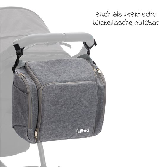 Fillikid Seggiolino da viaggio con attacco per passeggino, 2 scomparti termici e scomparto extra large - grigio melange