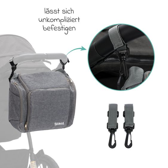 Fillikid Seggiolino da viaggio con attacco per passeggino, 2 scomparti termici e scomparto extra large - grigio melange