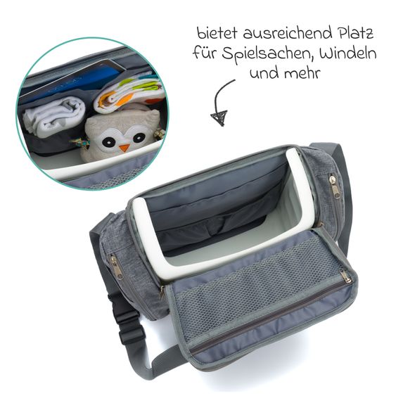 Fillikid Seggiolino da viaggio con attacco per passeggino, 2 scomparti termici e scomparto extra large - grigio melange