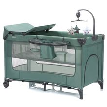 Capri travel cot from birth - 15 kg with adjustable cot cover, 2 wheels, entrance, changing mat, diaper tray, mobile & carrycot - green
