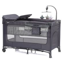 Capri travel cot from birth - 15 kg with adjustable cot cover, 2 wheels, entrance, changing mat, diaper rack, mobile & carrycot - dark gray