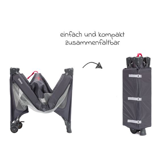 Fillikid Capri travel cot from birth - 15 kg with adjustable cot cover, 2 wheels, entrance, changing mat, diaper rack, mobile & carrycot - dark gray
