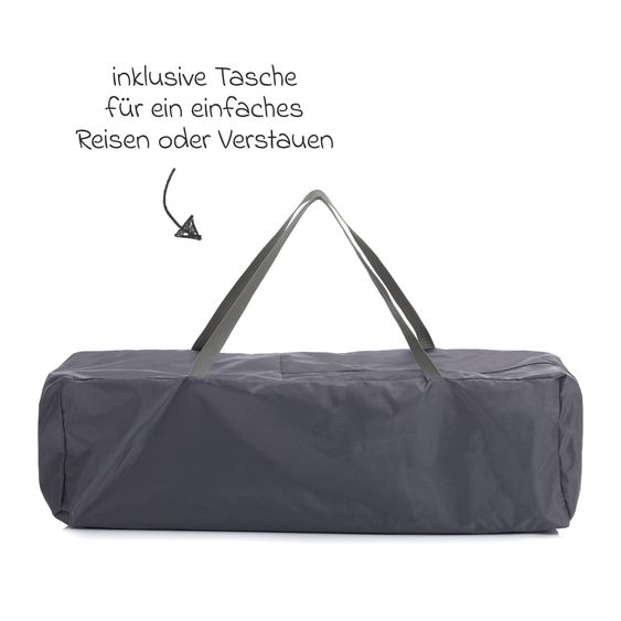 Fillikid Capri travel cot from birth - 15 kg with adjustable cot cover, 2 wheels, entrance, changing mat, diaper rack, mobile & carrycot - dark gray