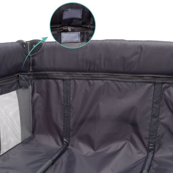 Fillikid Capri travel cot from birth - 15 kg with adjustable cot cover, 2 wheels, entrance, changing mat, diaper rack, mobile & carrycot - dark gray