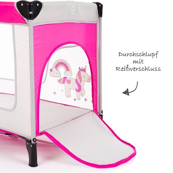 Fillikid Travel Cot Unicorn - Grey Pink