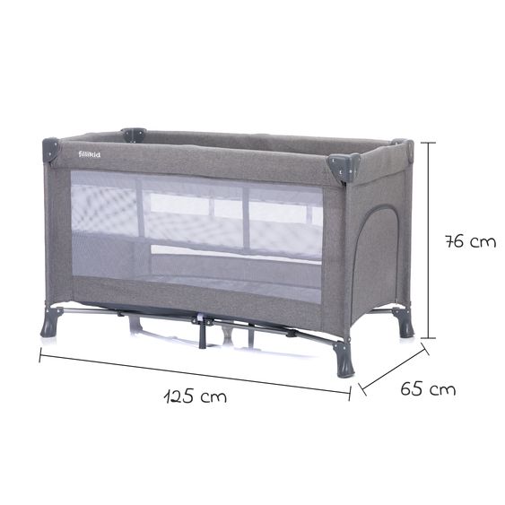 Fillikid Lettino da viaggio Milano ab Geburt - 15 kg con meccanismo di piegatura con una mano, ingresso laterale, inserto per neonati e ruote 120 x 60 cm - Grigio Melange