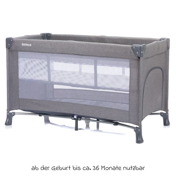 Fillikid Lettino da viaggio Milano ab Geburt - 15 kg con meccanismo di piegatura con una mano, ingresso laterale, inserto per neonati e ruote 120 x 60 cm - Grigio Melange