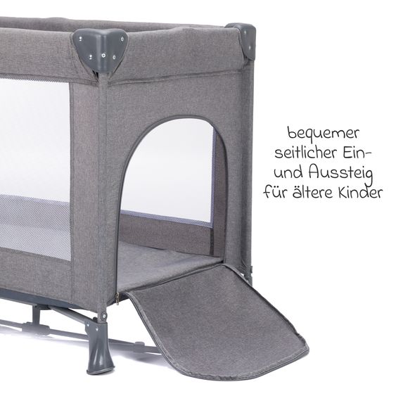 Fillikid Lettino da viaggio Milano ab Geburt - 15 kg con meccanismo di piegatura con una mano, ingresso laterale, inserto per neonati e ruote 120 x 60 cm - Grigio Melange