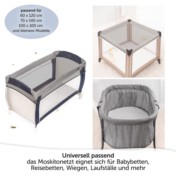 Fillikid Travel Cot Set Capri from Birth - 15 kg with Roll Mattress, Insect Protection, Insert, 2 Wheels, Entry, Changing Mat, Nappy Storage, Mobile & Carry Bag - Dark Grey Grey