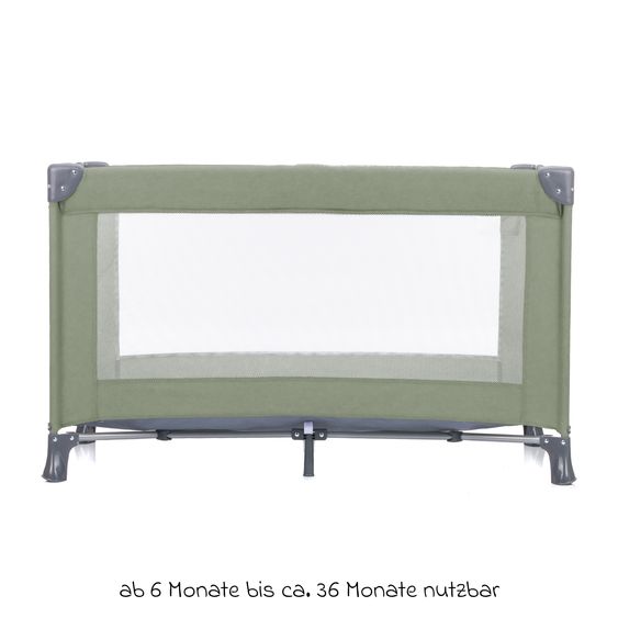 Fillikid Lettino da viaggio Valencia da 6 mesi - 15 kg con meccanismo di piegatura con una mano, ingresso laterale e ruote 120 x 60 cm - Verde