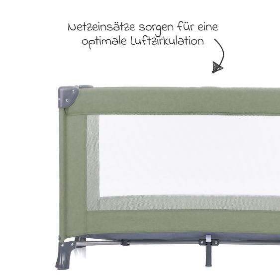 Fillikid Lettino da viaggio Valencia da 6 mesi - 15 kg con meccanismo di piegatura con una mano, ingresso laterale e ruote 120 x 60 cm - Verde