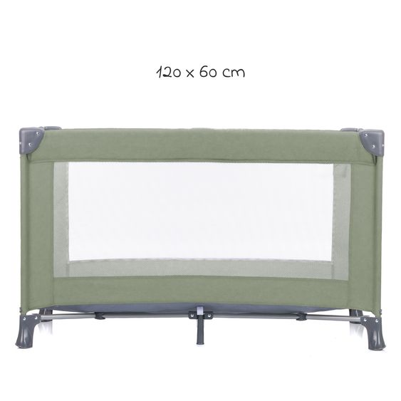 Fillikid Lettino da viaggio Valencia da 6 mesi - 15 kg con meccanismo di piegatura con una mano, ingresso laterale e ruote 120 x 60 cm - Verde