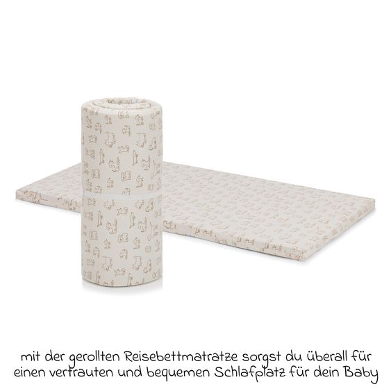 Fillikid Reisebettmatratze gerollt für Reisebetten mit 120 x 60 cm inkl. Tragetasche - Hund - Beige