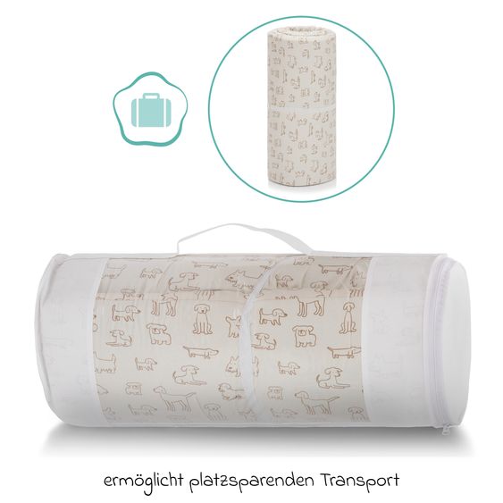 Fillikid Reisebettmatratze gerollt für Reisebetten mit 120 x 60 cm inkl. Tragetasche - Hund - Beige