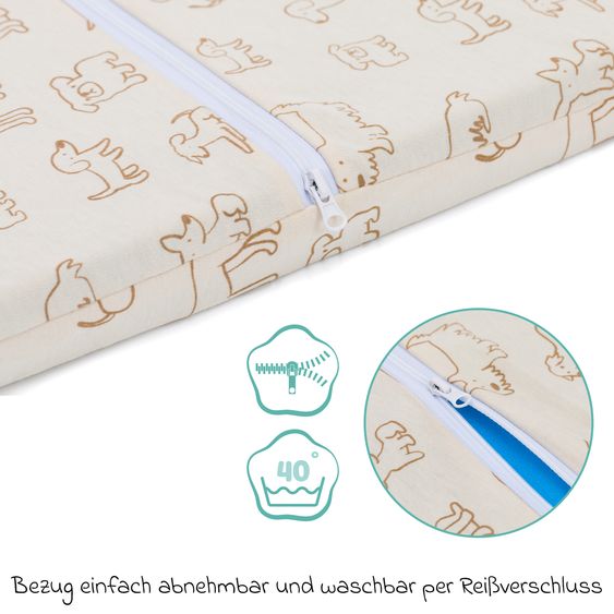 Fillikid Reisebettmatratze gerollt für Reisebetten mit 120 x 60 cm inkl. Tragetasche - Hund - Beige