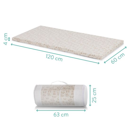 Fillikid Reisebettmatratze gerollt für Reisebetten mit 120 x 60 cm inkl. Tragetasche - Hund - Beige
