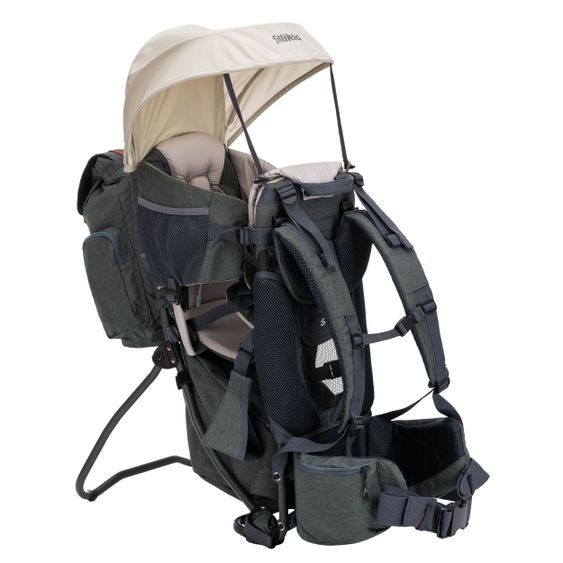 Fillikid Rückentrage Adventure für Baby & Kleinkind bis 20 kg mit Sonnendach & Rucksack - Grau