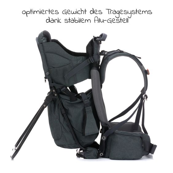 Fillikid Rückentrage Adventure für Baby & Kleinkind bis 20 kg mit Sonnendach & Rucksack - Grau