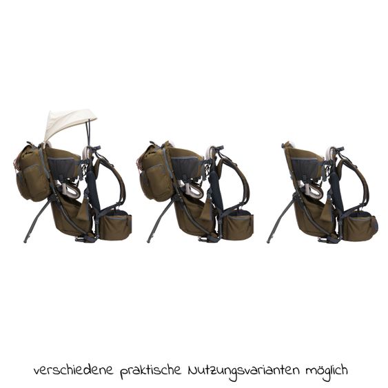 Fillikid Rückentrage Adventure für Baby & Kleinkind bis 20 kg mit Sonnendach & Rucksack - Grau