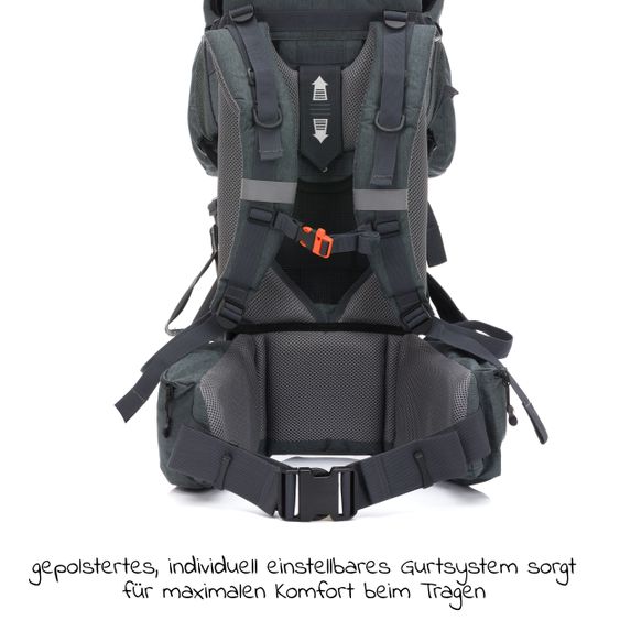 Fillikid Rückentrage Adventure für Baby & Kleinkind bis 20 kg mit Sonnendach & Rucksack - Grau