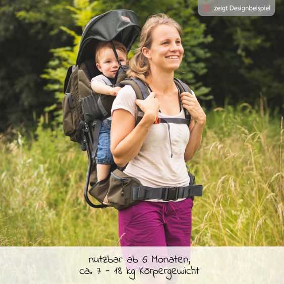Fillikid Rückentrage Adventure für Baby & Kleinkind bis 20 kg mit Sonnendach & Rucksack - Olivgrün