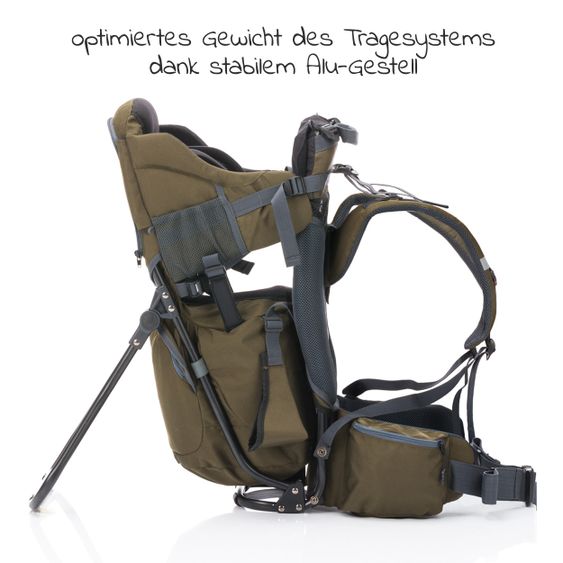 Fillikid Rückentrage Adventure für Baby & Kleinkind bis 20 kg mit Sonnendach & Rucksack - Olivgrün