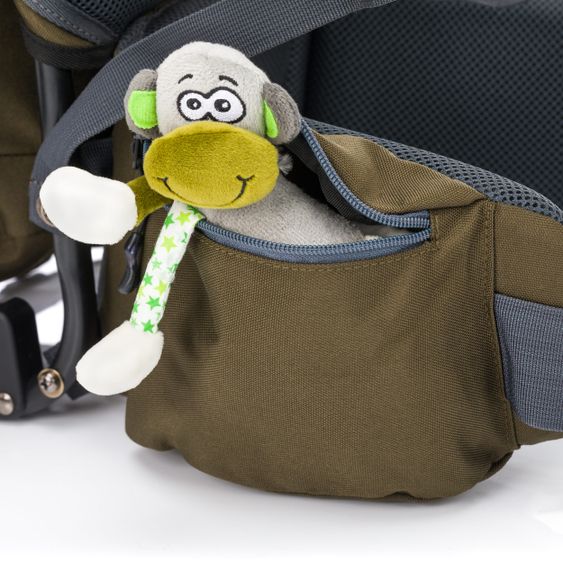 Fillikid Rückentrage Adventure für Baby & Kleinkind bis 20 kg mit Sonnendach & Rucksack - Olivgrün