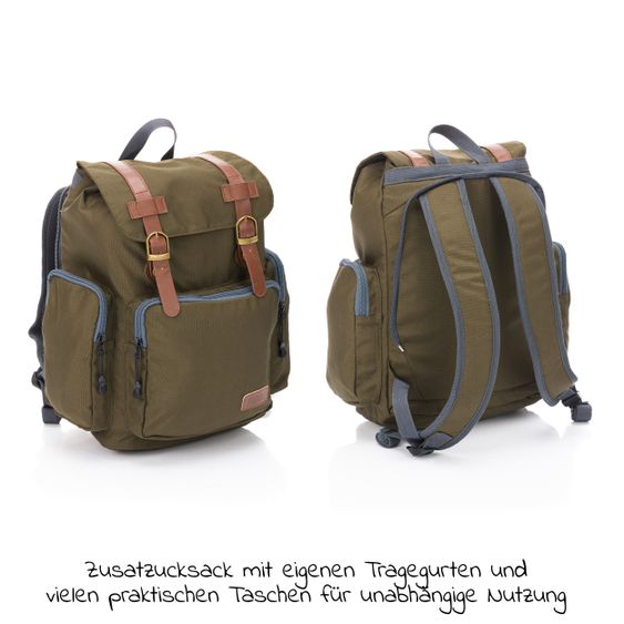 Fillikid Rückentrage Adventure für Baby & Kleinkind bis 20 kg mit Sonnendach & Rucksack - Olivgrün