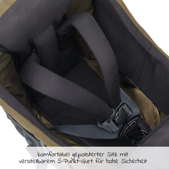 Fillikid Rückentrage Adventure für Baby & Kleinkind bis 20 kg mit Sonnendach & Rucksack - Olivgrün