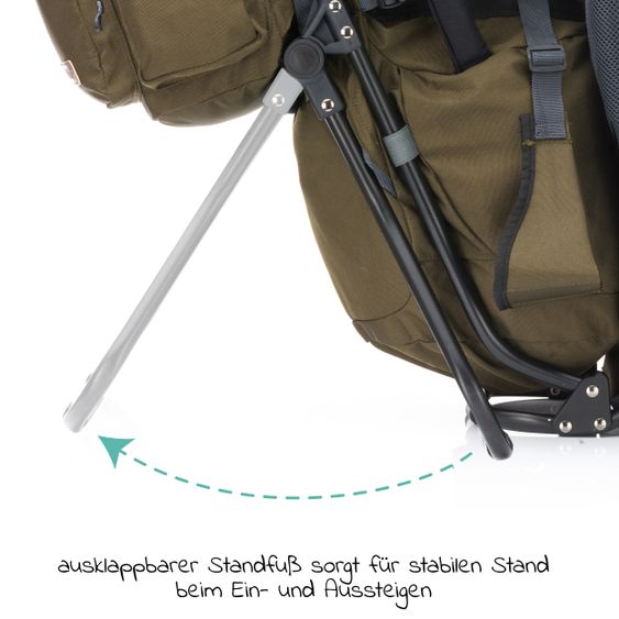 Fillikid Rückentrage Adventure für Baby & Kleinkind bis 20 kg mit Sonnendach & Rucksack - Olivgrün