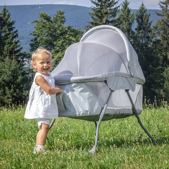 Fillikid Schaukelwiege mit Insektenschutz und Transporttasche - Grau