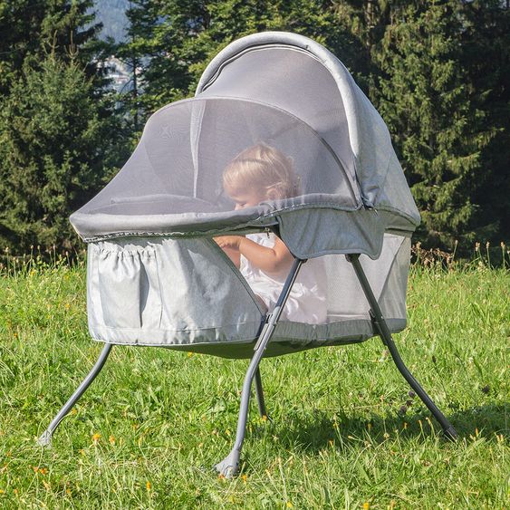 Fillikid Schaukelwiege mit Insektenschutz und Transporttasche - Grau
