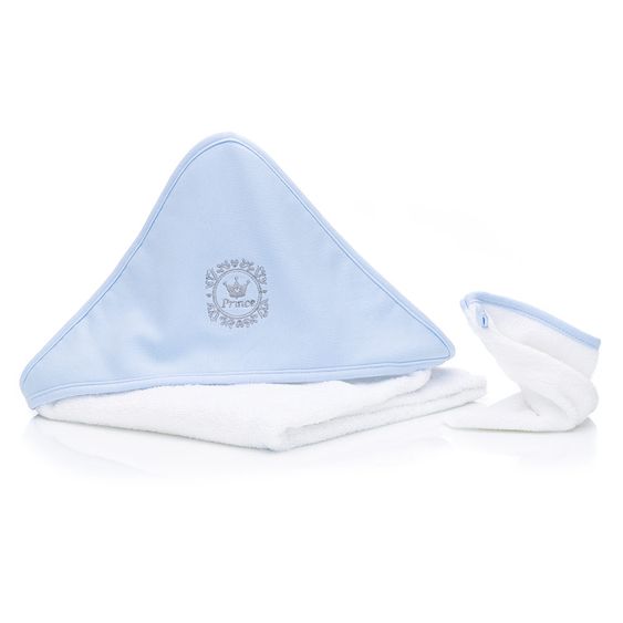 Fillikid Set Kapuzenbadetuch & Waschhandschuh 100 x 100 cm - Prince - Blau
