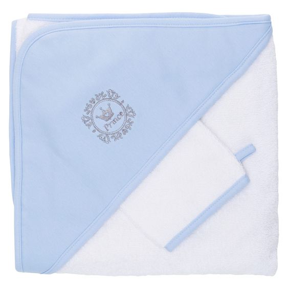 Fillikid Set Kapuzenbadetuch & Waschhandschuh 100 x 100 cm - Prince - Blau