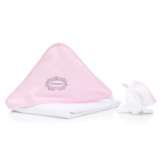 Fillikid Set Kapuzenbadetuch & Waschhandschuh 100 x 100 cm - Princess - Rosa
