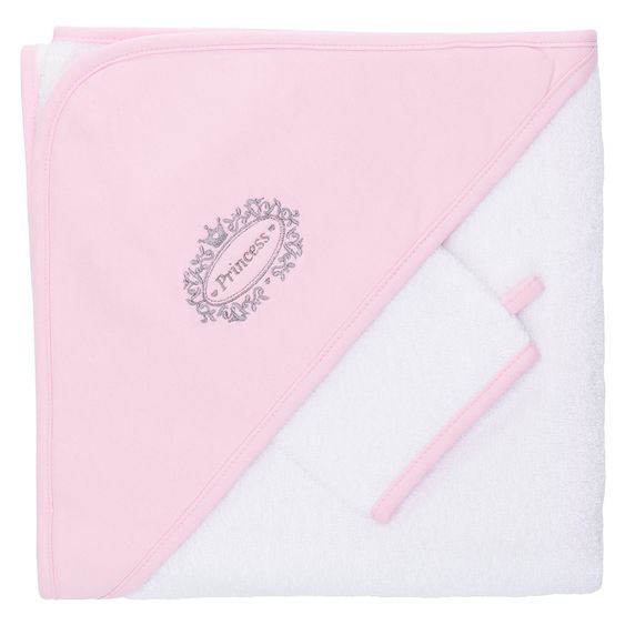 Fillikid Set Kapuzenbadetuch & Waschhandschuh 100 x 100 cm - Princess - Rosa
