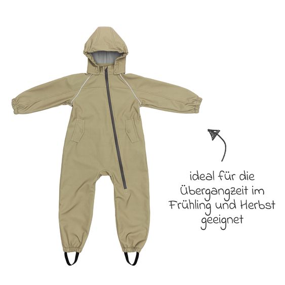 Fillikid Softshelloverall windicht, wasserabweisend, atmungsaktiv mit Kapuze und elastichen Bündchen - Salbei - Gr. 86/92