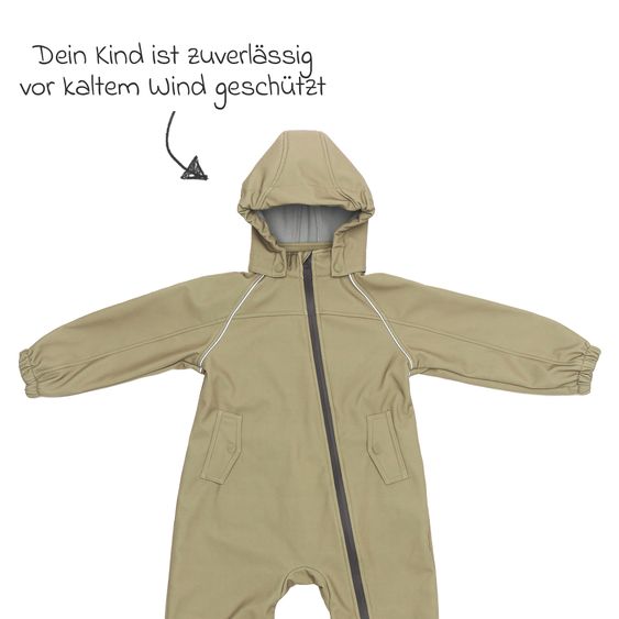 Fillikid Softshelloverall windicht, wasserabweisend, atmungsaktiv mit Kapuze und elastichen Bündchen - Salbei - Gr. 86/92