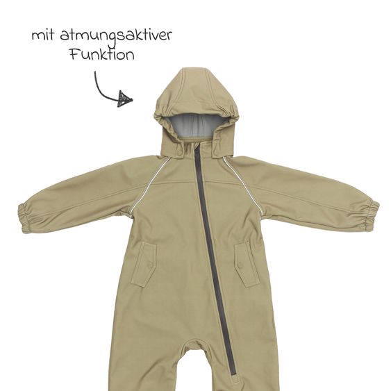 Fillikid Softshelloverall windicht, wasserabweisend, atmungsaktiv mit Kapuze und elastichen Bündchen - Salbei - Gr. 86/92