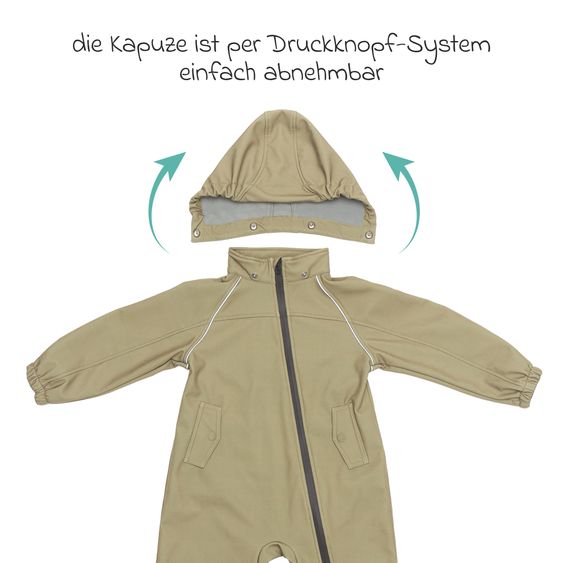 Fillikid Softshelloverall windicht, wasserabweisend, atmungsaktiv mit Kapuze und elastichen Bündchen - Salbei - Gr. 86/92