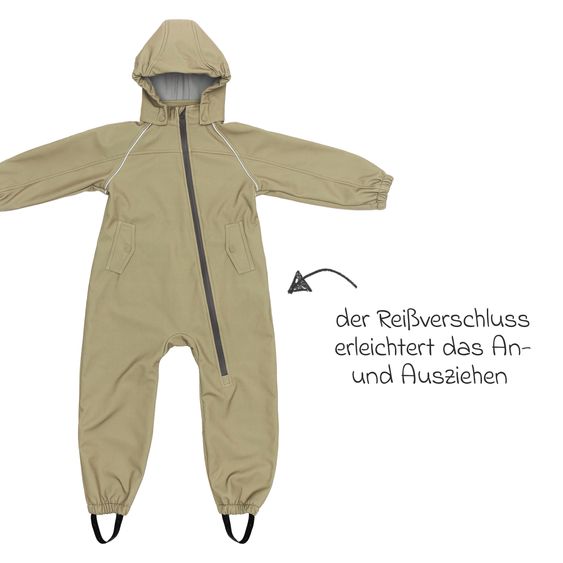 Fillikid Softshelloverall windicht, wasserabweisend, atmungsaktiv mit Kapuze und elastichen Bündchen - Salbei - Gr. 86/92